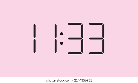 Digital clock close up displaying 11:33 o'clock, am or pm, simple flat black icon vector eps 10