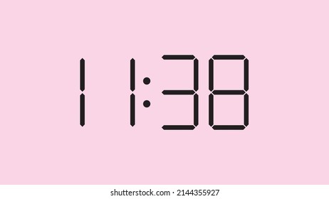 Digital clock close up displaying 11:38 o'clock, am or pm, simple flat black icon vector eps 10