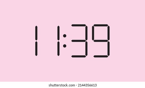 Digital clock close up displaying 11:39 o'clock, am or pm, simple flat black icon vector eps 10