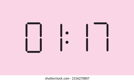 Digital clock close up displaying 1:17 o'clock, am or pm, simple flat black icon vector eps 10