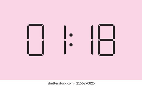 Digital clock close up displaying 1:18 o'clock, am or pm, simple flat black icon vector eps 10