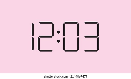 Digital clock close up displaying 12:03 o'clock, simple flat black icon vector eps 10
