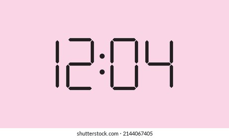 Digital clock close up displaying 12:04 o'clock, simple flat black icon vector eps 10