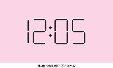 Digitale Uhr, Nahaufnahme mit 12:05 Uhr, einfaches, flaches, schwarzes Symbol, Vektorgrafik eps10