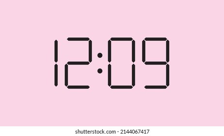 Digitale Uhr, Nahaufnahme mit 12:09 Uhr, einfaches, flaches, schwarzes Symbol, Vektorgrafik eps10
