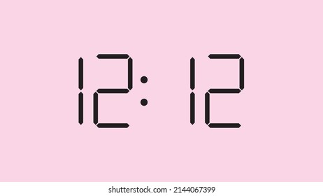 Digital clock close up displaying 12:12 o'clock, simple flat black icon vector eps 10
