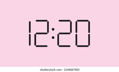 Digital clock close up displaying 12:20 o'clock, simple flat black icon vector eps 10