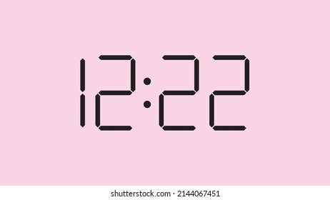 Digital clock close up displaying 12:22 o'clock, simple flat black icon vector eps 10