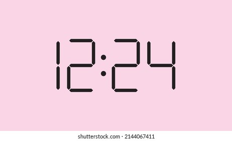 Digital clock close up displaying 12:24 o'clock, simple flat black icon vector eps 10