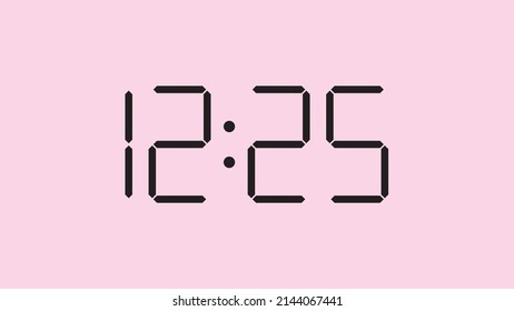 Digital clock close up displaying 12:25 o'clock, simple flat black icon vector eps 10