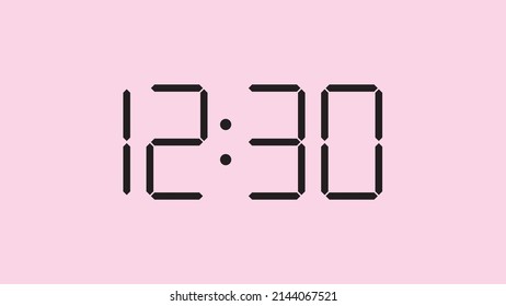 Cierre del reloj digital mostrando 12:30 en punto, sencillo icono plano negro vector eps 10