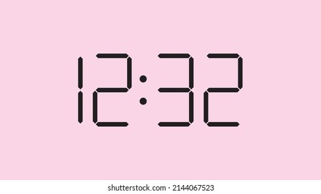 Digital clock close up displaying 12:32 o'clock, simple flat black icon vector eps 10