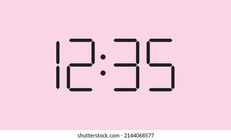 Digital clock close up displaying 12:35 o'clock, simple flat black icon vector eps 10