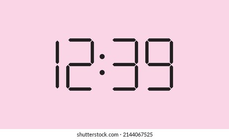 Digital clock close up displaying 12:39 o'clock, simple flat black icon vector eps 10