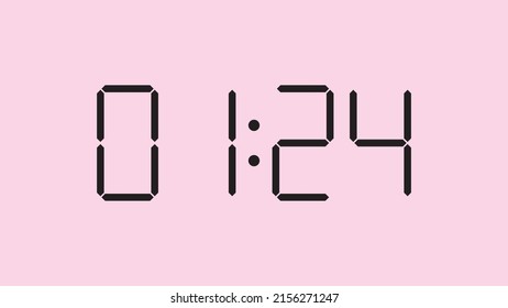 Digital clock close up displaying 1:24 o'clock, am or pm, simple flat black icon vector eps 10