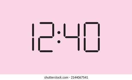 Digital clock close up displaying 12:40 o'clock, simple flat black icon vector eps 10