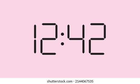 Digital clock close up displaying 12:42 o'clock, simple flat black icon vector eps 10