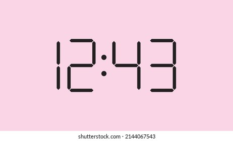 Digital clock close up displaying 12:43 o'clock, simple flat black icon vector eps 10