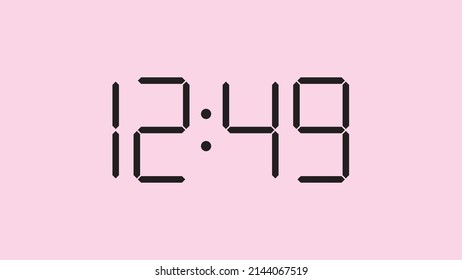 Digital clock close up displaying 12:49 o'clock, simple flat black icon vector eps 10
