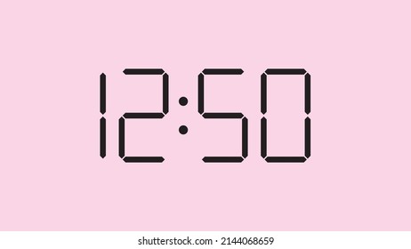 Digital clock close up displaying 12:50 o'clock, simple flat black icon vector eps 10