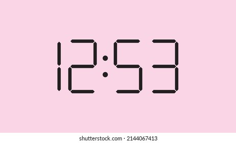 Digital clock close up displaying 12:53 o'clock, simple flat black icon vector eps 10