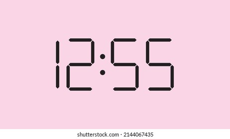 Digital clock close up displaying 12:55 o'clock, simple flat black icon vector eps 10