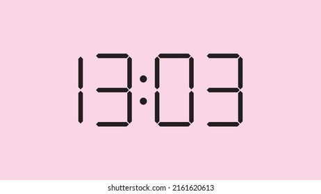 Digital clock close up displaying 13:03 o'clock, simple flat black icon vector eps 10