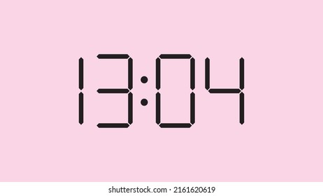 Digital clock close up displaying 13:04 o'clock, simple flat black icon vector eps 10