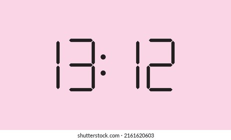 Digitale Uhr, Nahaufnahme mit 13:12 Uhr, einfaches, flaches, schwarzes Symbol, Vektorgrafik eps10