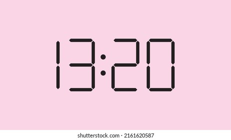 Digital clock close up displaying 13:20 o'clock, simple flat black icon vector eps 10