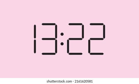 Cierre del reloj digital mostrando las 13:22 en punto, sencillo icono plano negro vector eps 10