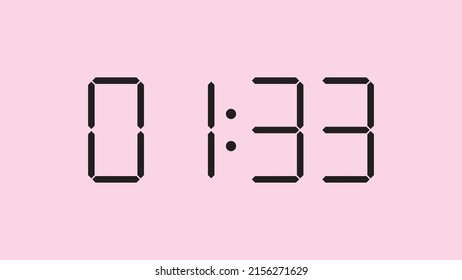 Digital clock close up displaying 1:33 o'clock, am or pm, simple flat black icon vector eps 10