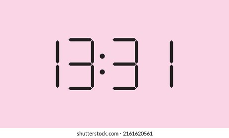 Digital clock close up displaying 13:31 o'clock, simple flat black icon vector eps 10