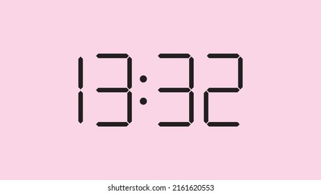Digital clock close up displaying 13:32 o'clock, simple flat black icon vector eps 10