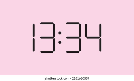 Digital clock close up displaying 13:34 o'clock, simple flat black icon vector eps 10