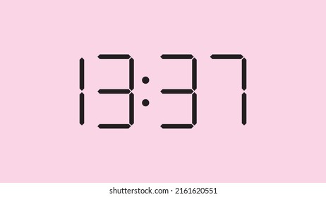 Digital clock close up displaying 13:37 o'clock, simple flat black icon vector eps 10