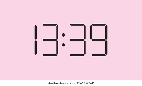 Digital clock close up displaying 13:39 o'clock, simple flat black icon vector eps 10