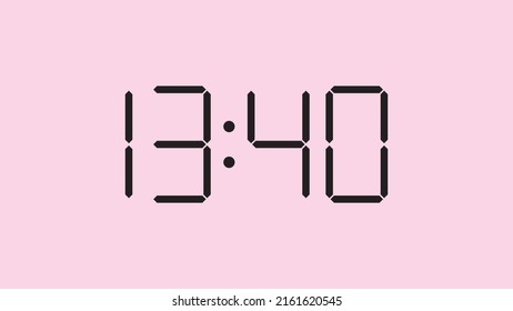 Digital clock close up displaying 13:40 o'clock, simple flat black icon vector eps 10