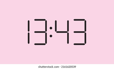 Digitale Uhr, Nahaufnahme mit 13:43 Uhr, einfaches, flaches, schwarzes Symbol, Vektorgrafik eps10
