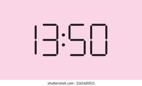 Digital clock close up displaying 13:50 o'clock, simple flat black icon vector eps 10