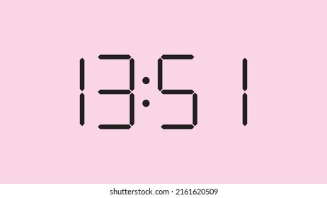 Digital clock close up displaying 13:51 o'clock, simple flat black icon vector eps 10