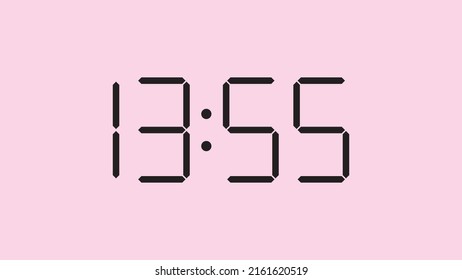 Digital clock close up displaying 13:55 o'clock, simple flat black icon vector eps 10
