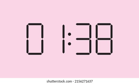 Digital clock close up displaying 1:38 o'clock, am or pm, simple flat black icon vector eps 10
