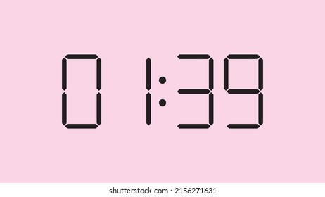 Digital clock close up displaying 1:39 o'clock, am or pm, simple flat black icon vector eps 10