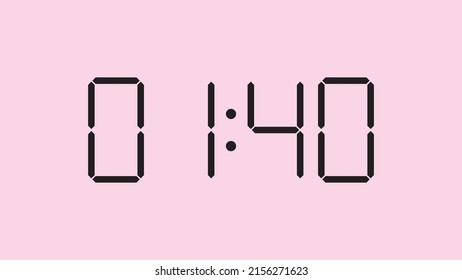 Digital clock close up displaying 1:40 o'clock, am or pm, simple flat black icon vector eps 10