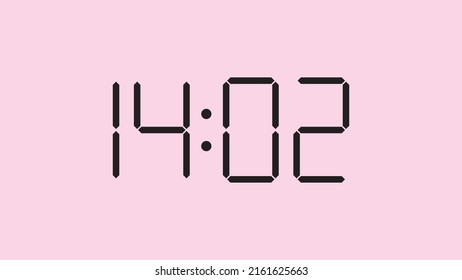 Digital clock close up displaying 14:02 o'clock, simple flat black icon vector eps 10