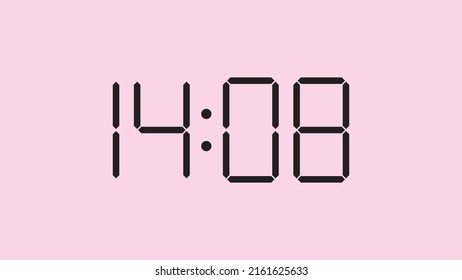 Digital clock close up displaying 14:08 o'clock, simple flat black icon vector eps 10