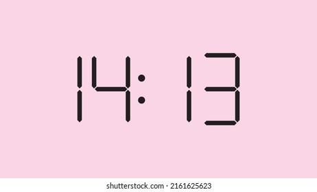 Digital clock close up displaying 14:13 o'clock, simple flat black icon vector eps 10