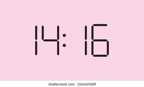 Digital clock close up displaying 14:16 o'clock, simple flat black icon vector eps 10
