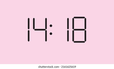 Digital clock close up displaying 14:18 o'clock, simple flat black icon vector eps 10